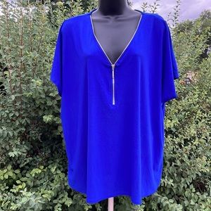 Bright Blue Zipper Blouse